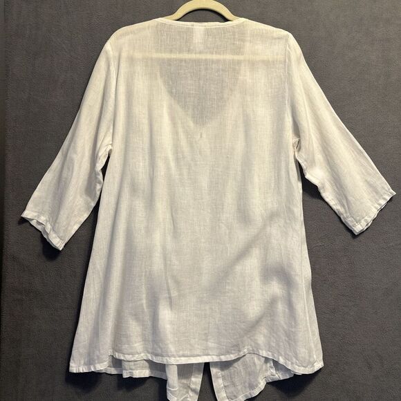Match Point Linen Button Up Tunic Top Size L White Beachy Coastal Lagenlook USA - Picture 3 of 8